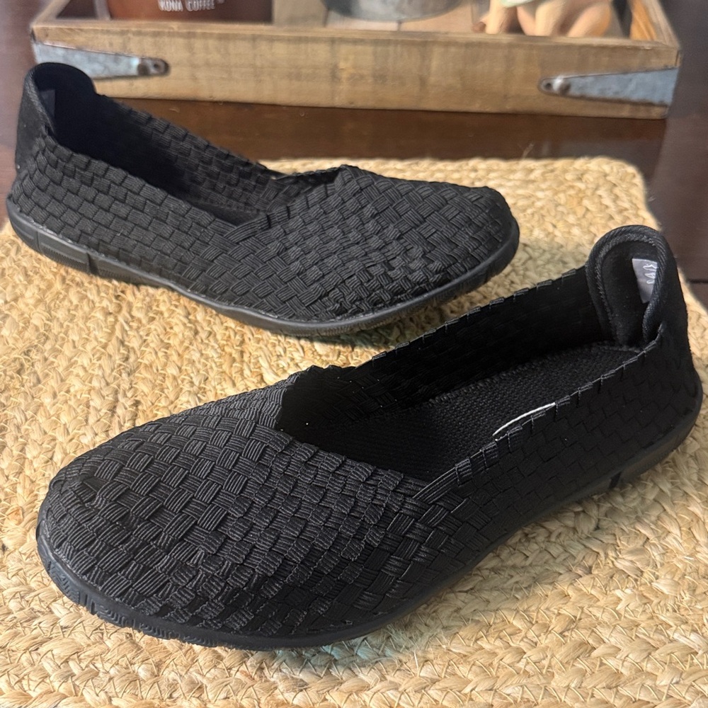 Coldwater Creek Black Woven Slip-On Loafers